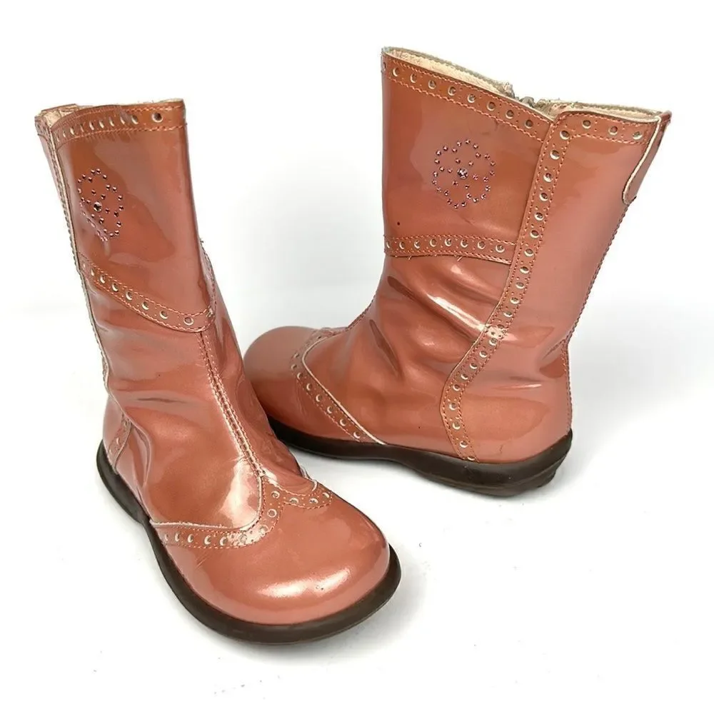 IACOVELLI Italy Little Girl Dusty Pink Patent Leather Boots Rhinestones 9-9,5